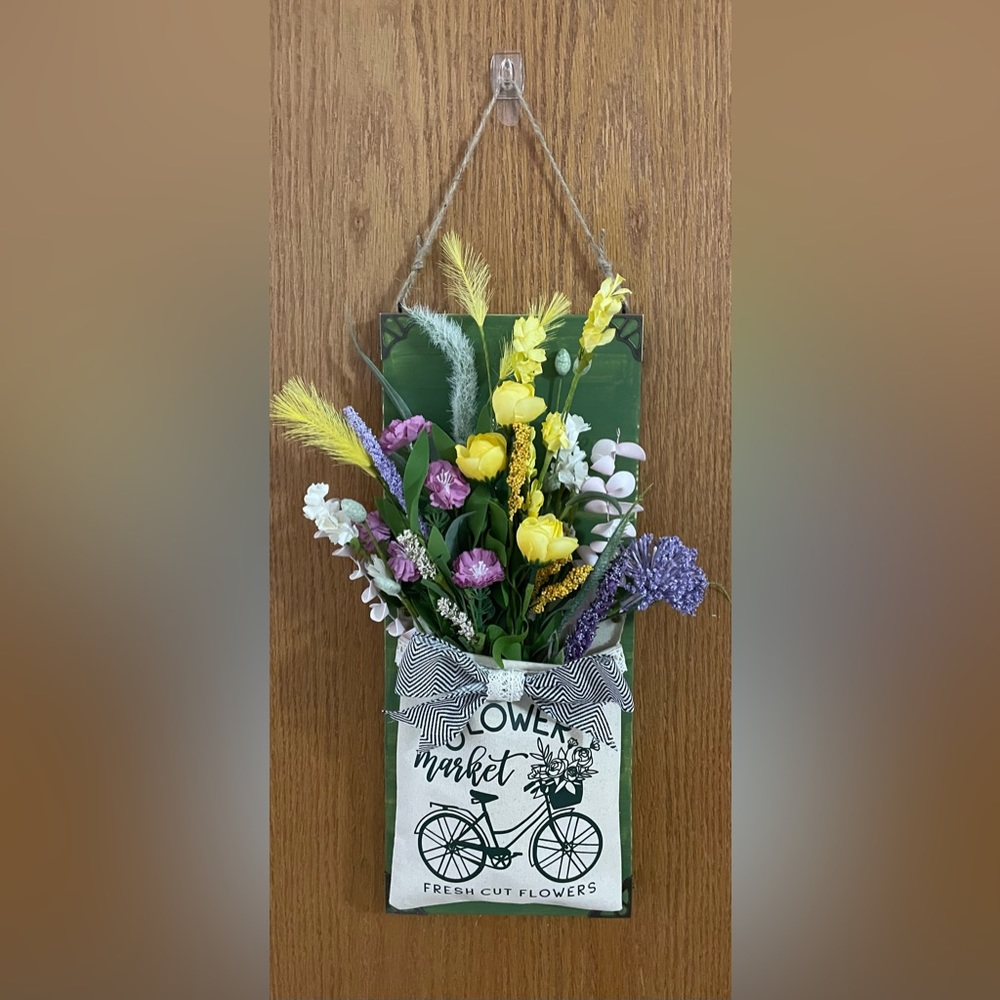 Handmade Wood “Flower Market” wall decor